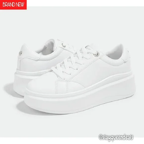 Women's Platform Sneakers Faux Leather Low Top Casual Walking Shoes - Picture 6 of 8